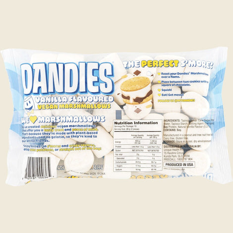 Dandies Vegan Vanilla Marshmallows Regular Size - back of pack