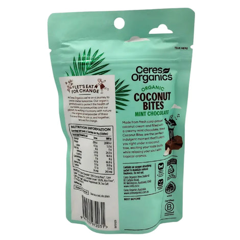 Organic Coconut Bites, Mint Chocolate 60g - back of pack