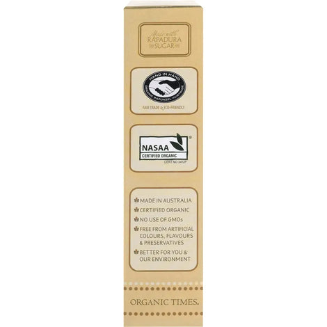 Organic Times Milk Chocolate Macadamia Nuts 150g - side of pack