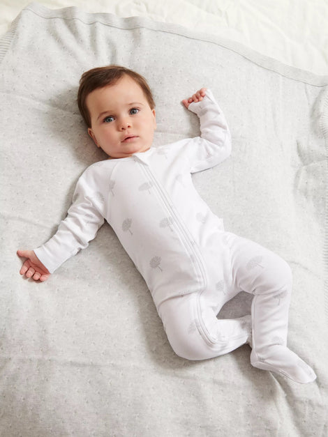 Pure Baby Essentials Pale Grey Leaf Zip Growsuit