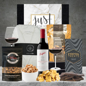Red Wine & Pamper Hamper For Him White Robe