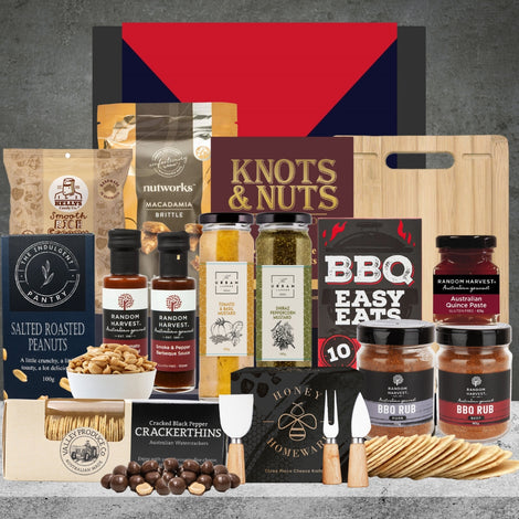 AFL BBQ gift hamper featuring chocolates and gourmet treats