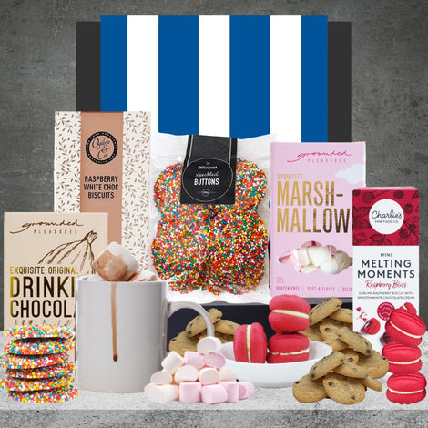 AFL chocolate gift hamper featuring chocolates and biscuits