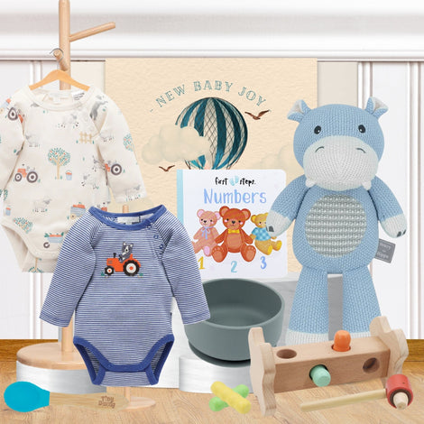 Baby Boy First Birthday Hamper featuring thoughtfully selected baby essentials
