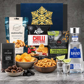 Best Christmas Tequila Hamper for Her from Hampers Galore featuring 1800 Blanco Tequila and gourmet snacks
