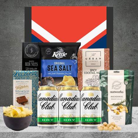 Canadian Club NRL whisky gift box with a selection of chocolates
