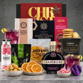 Chambord Raspberry Christmas Cocktail Hamper from Hampers Galore featuring raspberry liqueur and gourmet treats