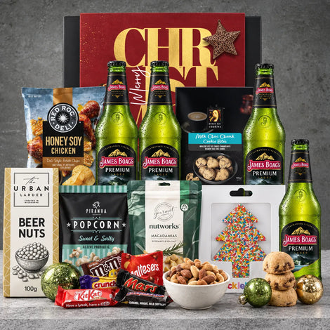 Christmas Tasmanian Beer Hamper from Hampers Galore featuring James Boag's Premium Lager and festive treats