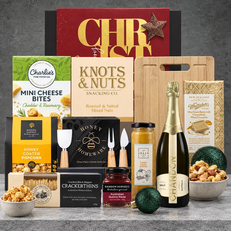 Festive Cheese Board & Sparkling Hamper from Hampers Galore featuring sparkling wine, gourmet cheese and festive treats