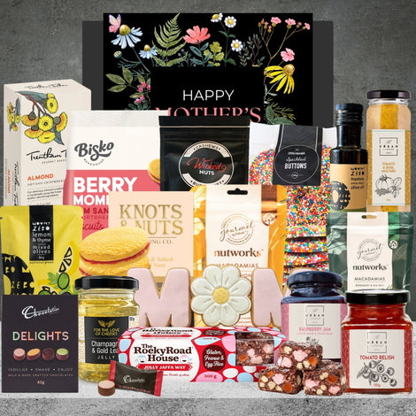 Mums Australian Gourmet food Gift Basket from Hampers Galore, a thoughtful gourmet gift for Mum