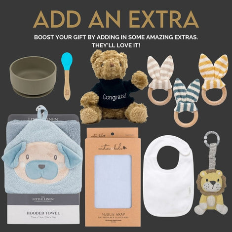 New baby girl gift hamper with soft baby essentials and keepsakes
