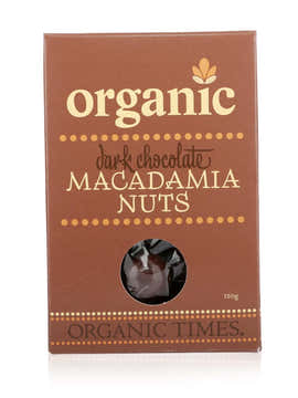 Organic Times Dark Chocolate Macadamia Nuts 150g