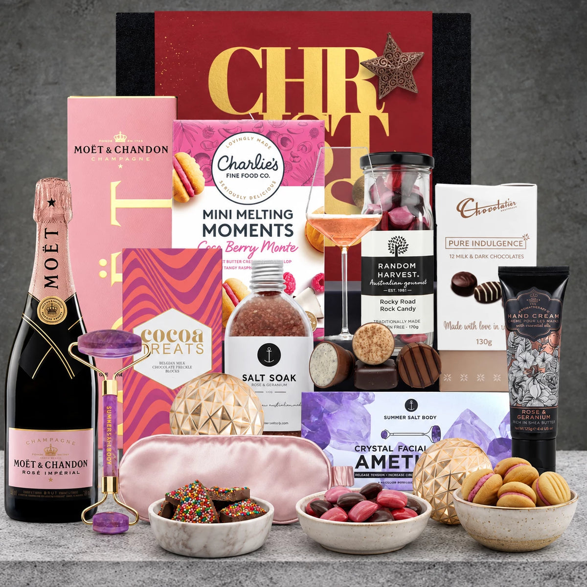 Pamper With Moet Rose Christmas Hamper