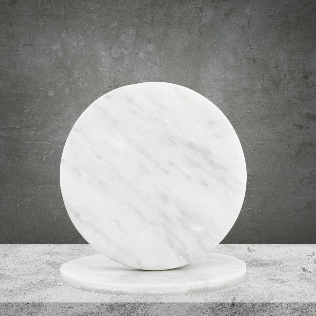 2 Round Glass Coaster - Marble White