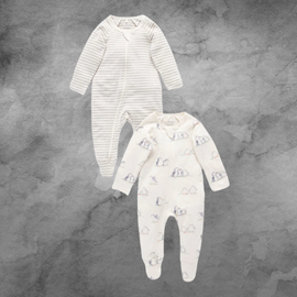 2pk Pure Baby Penguin Print Growsuit