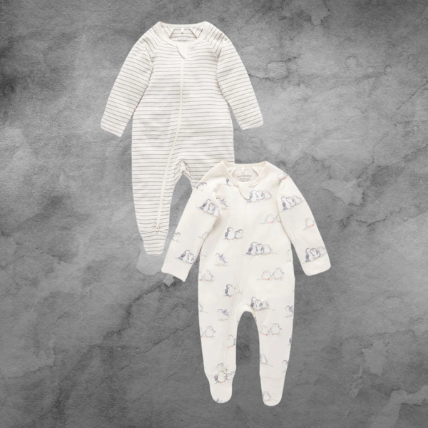 2pk Pure Baby Penguin Print Growsuit