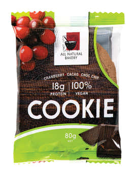 All Natural Bakery Vegan Protein Cookie Cranberry Cacai Choc Chip 80g