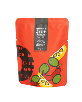 Mount Zero Lemon & Chilli Pitted Green Olives - 80g