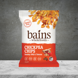 Bains Wholefoods Smokey BBQ & Tomato Chickpea Chips 100g
