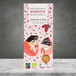 Bennetto Organic Raspberries in Dark Chocolate 100g