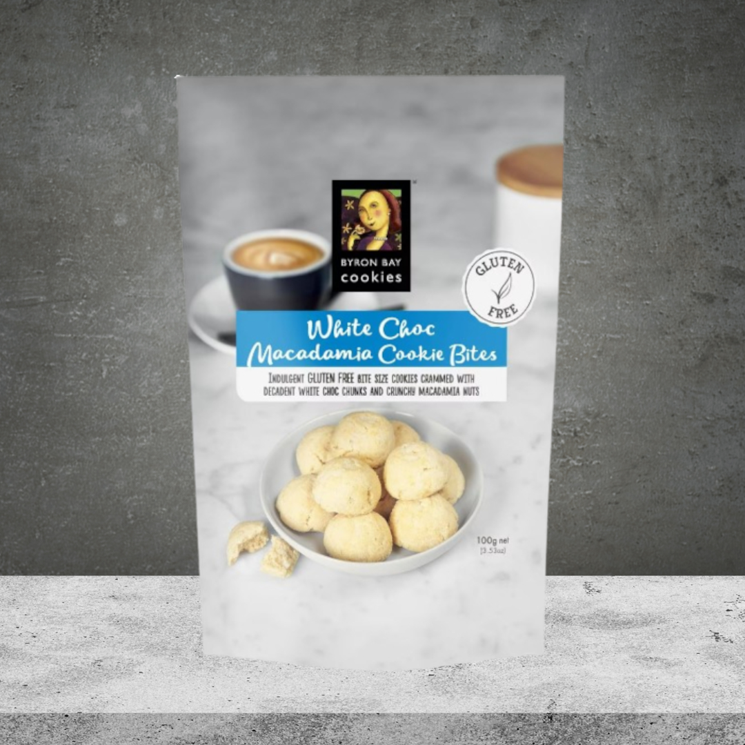Byron Bay Cookies Gf White Choc Macadamia Bites Cookie Pouch 100g