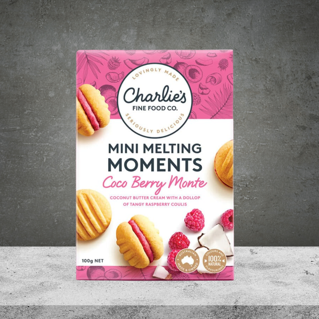 Charlie's Fine Foods Coco Berry Monte Mini Melting Moments 100g