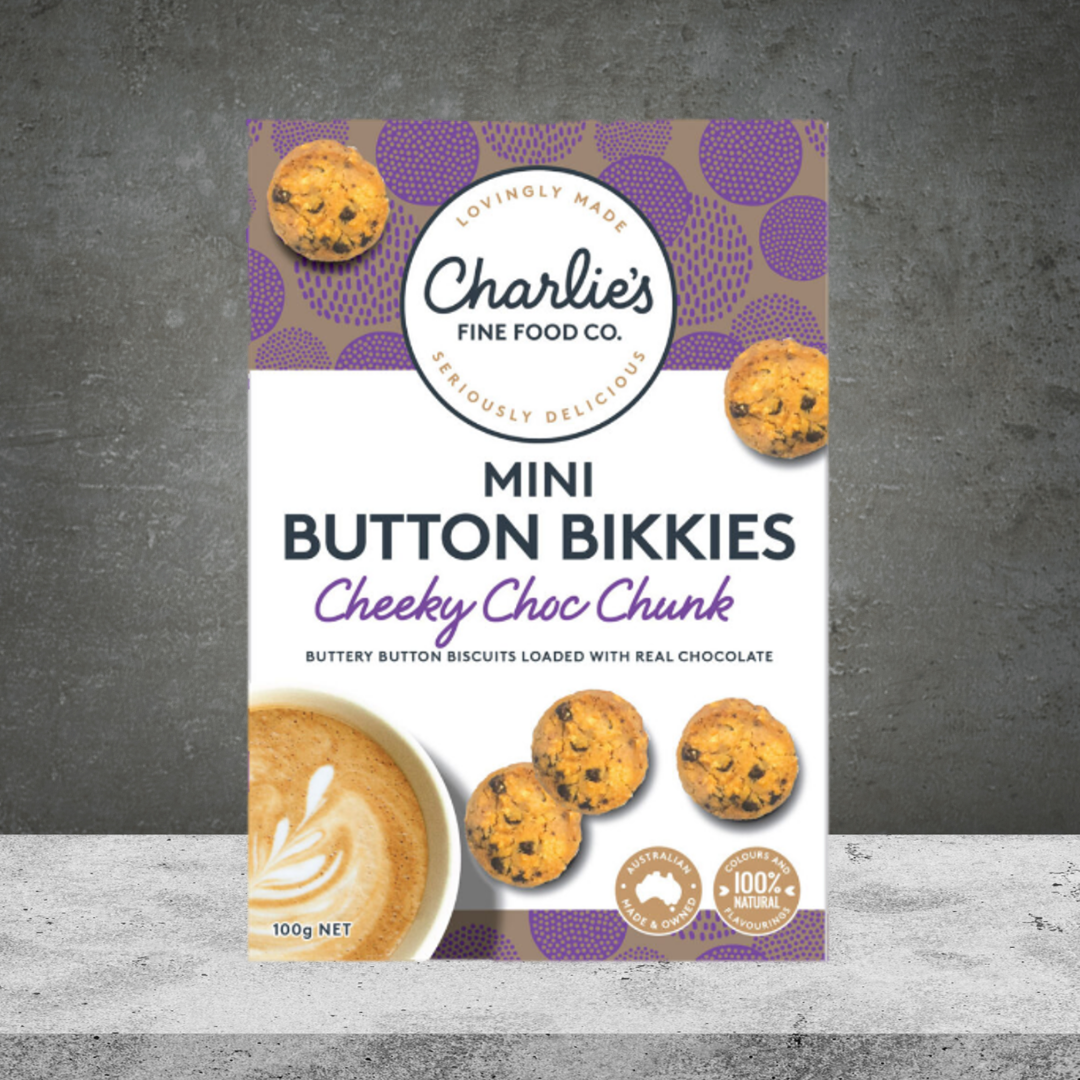 Charlie's Fine Foods cheeky choc chunk mini bikkie bites 100g
