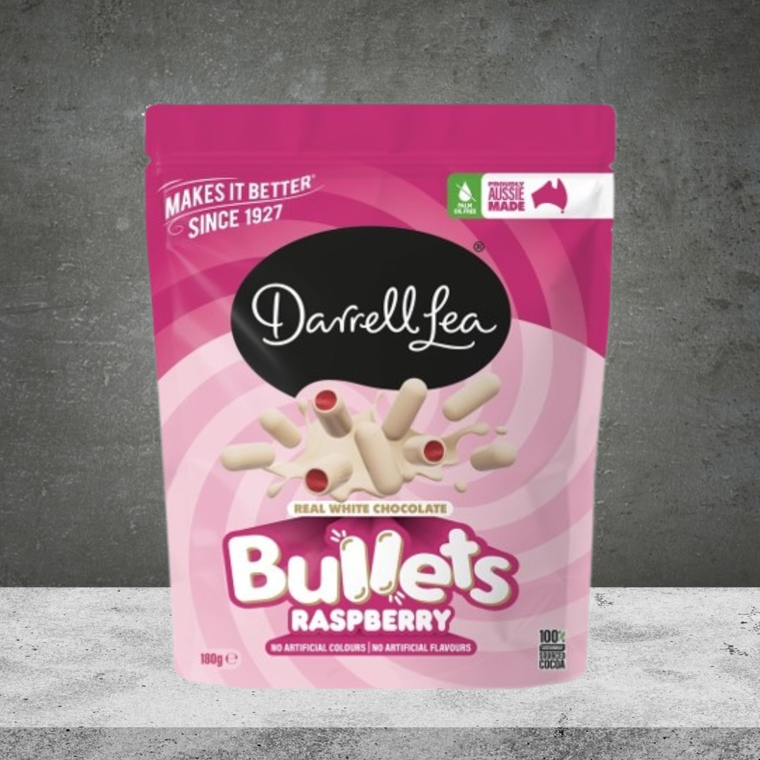 Darrell Lea White Chocolate Raspberry Bullets 180g