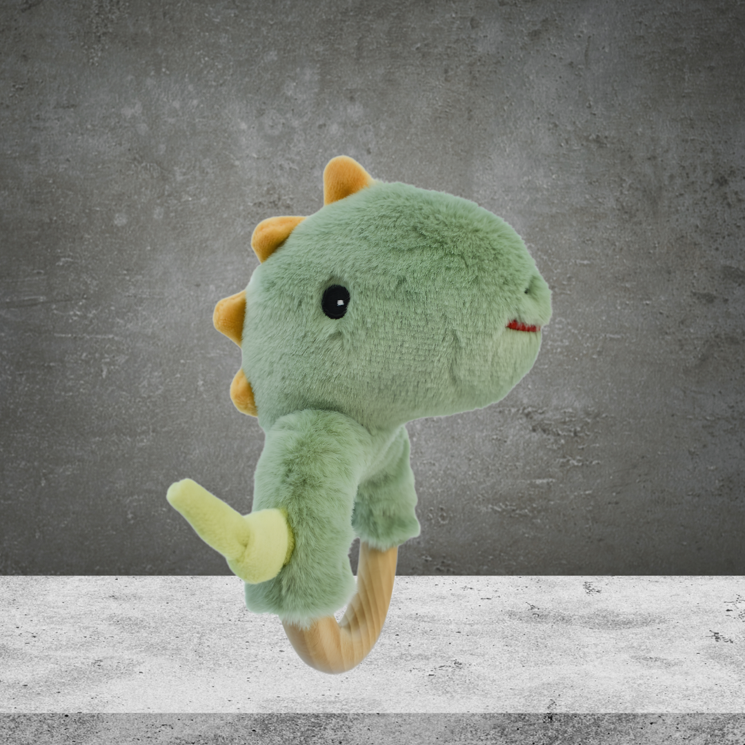 Eleganter Snuggle Buddy Minty Dinosaur Wooden Ring Rattle
