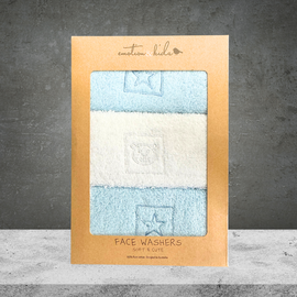 Emotion & Kids Blue Stars & Teddy Facewasher - 3 Pack