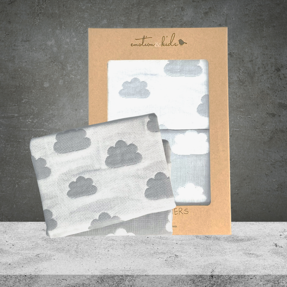 Emotion & Kids Grey Cloud Muslin Face Washers 2 Pack
