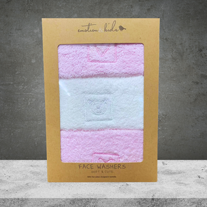 Emotion & Kids Pink Hearts & Teddy Facewasher - 3 Pack