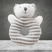Emotion &Kids White And Grey Stripe Bear Rattle
