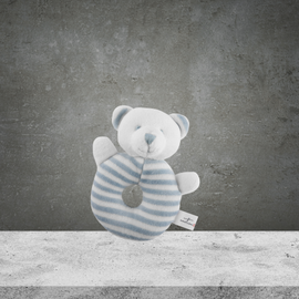 Emotion & Kids White and Blue Stripe Bear Rattle