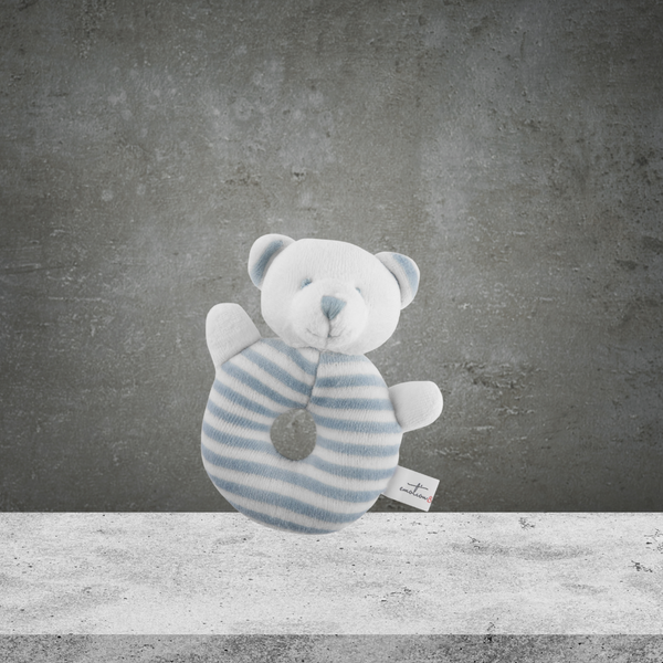 Emotion & Kids White and Blue Stripe Bear Rattle
