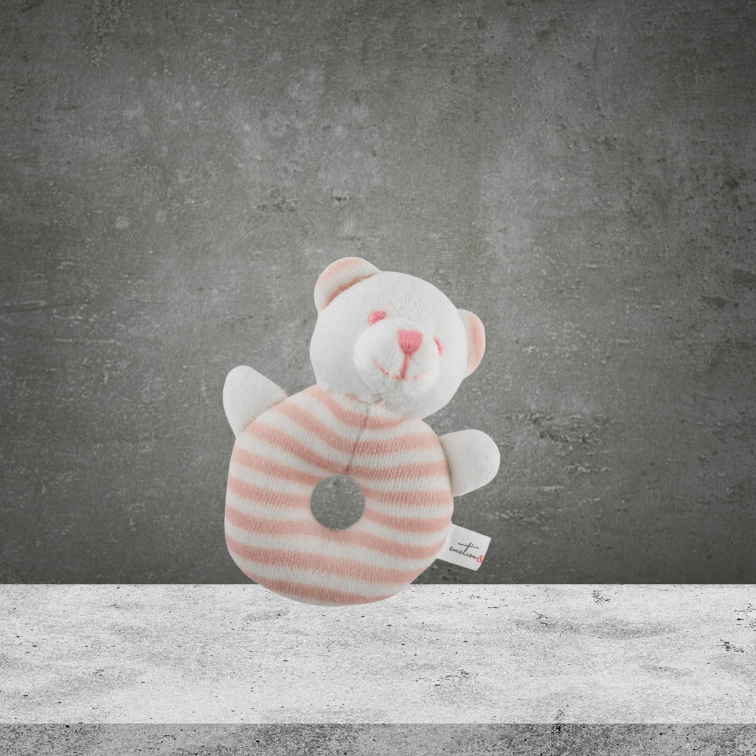 Emotion & Kids White and Pink Stripe Bear Rattle