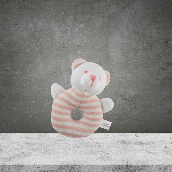 Emotion & Kids White and Pink Stripe Bear Rattle