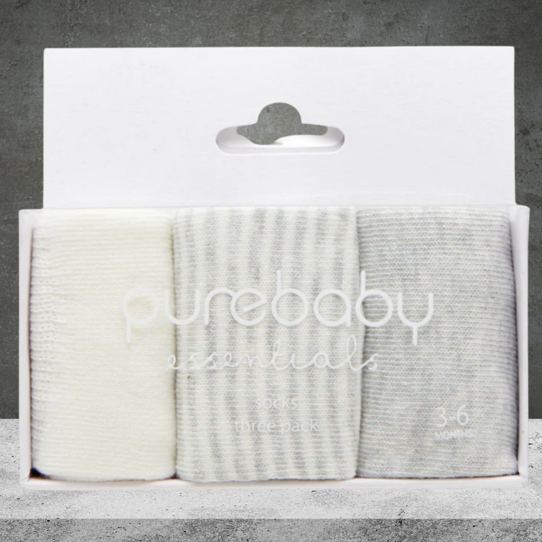 PURE BABY ESSENTIALS GREY SOCKS 3 PACK