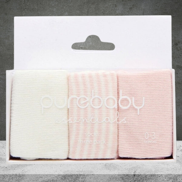 PURE BABY ESSENTIALS PINK SOCKS 3 PACK
