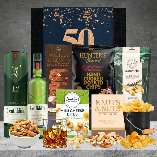 Happy 50th Birthday Whiskey & Nibbles Hamper