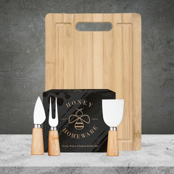 Honey Homeware 3 Piece Cheeseboard Set with Cheese Knives