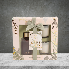 Keri Fragrance Candle & Diffuser Gift Set Vanilla & Peach Blossom
