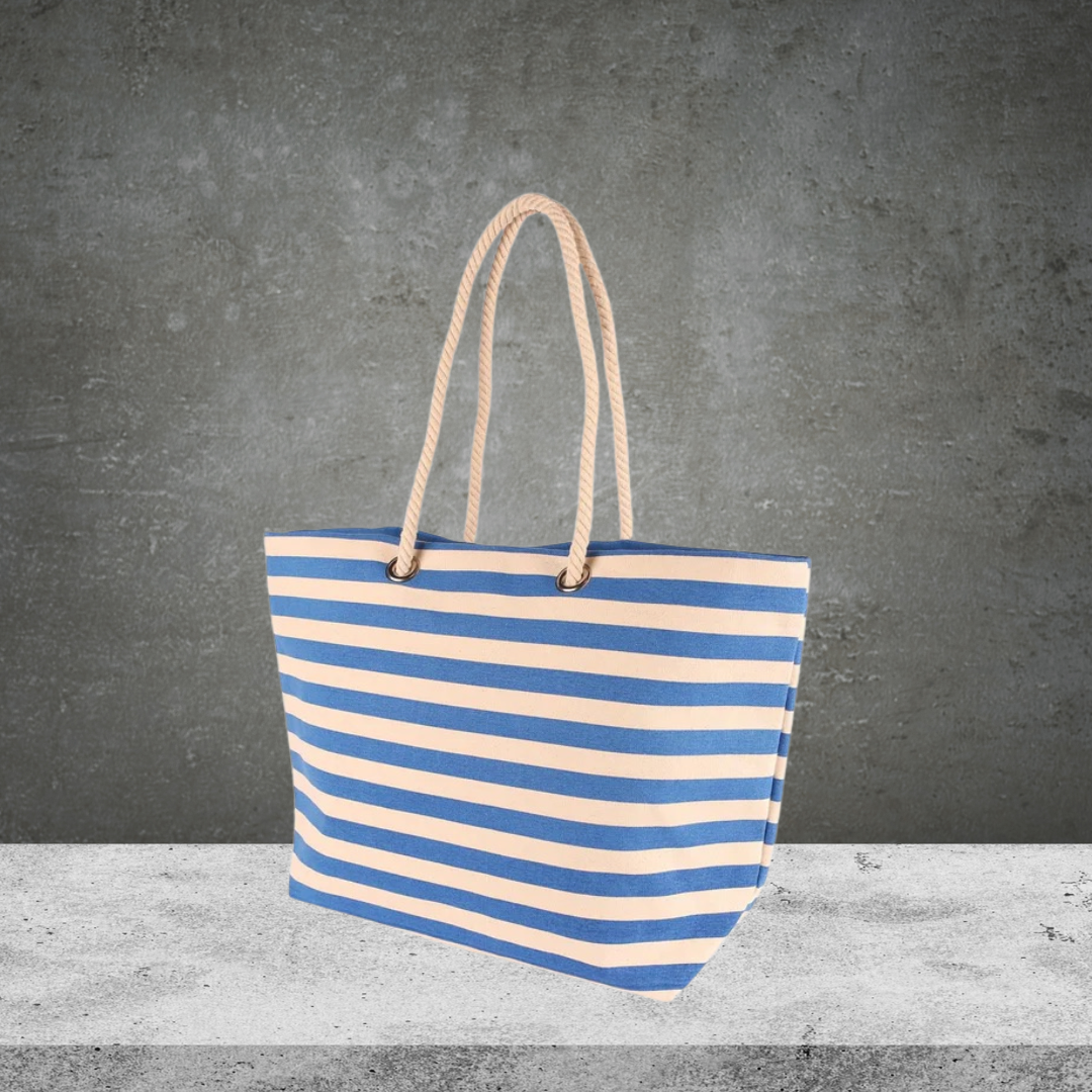 Large Striped Canvas Tote Beach Bag Blue  - 55cm x 36cm