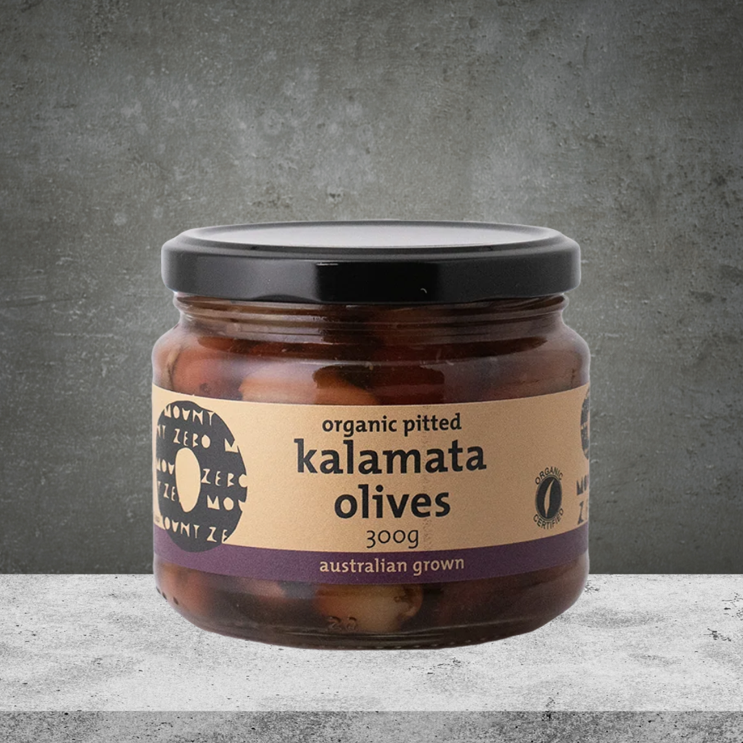 MOUNT ZERO ORGANIC KALAMATA  OLIVES 300G