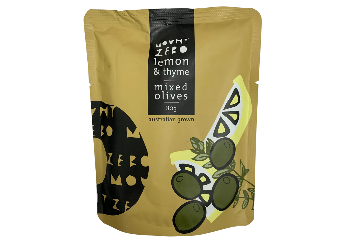 MOUNT ZERO OLIVES LEMON & THYME MARINATED 80G Hampers Galore