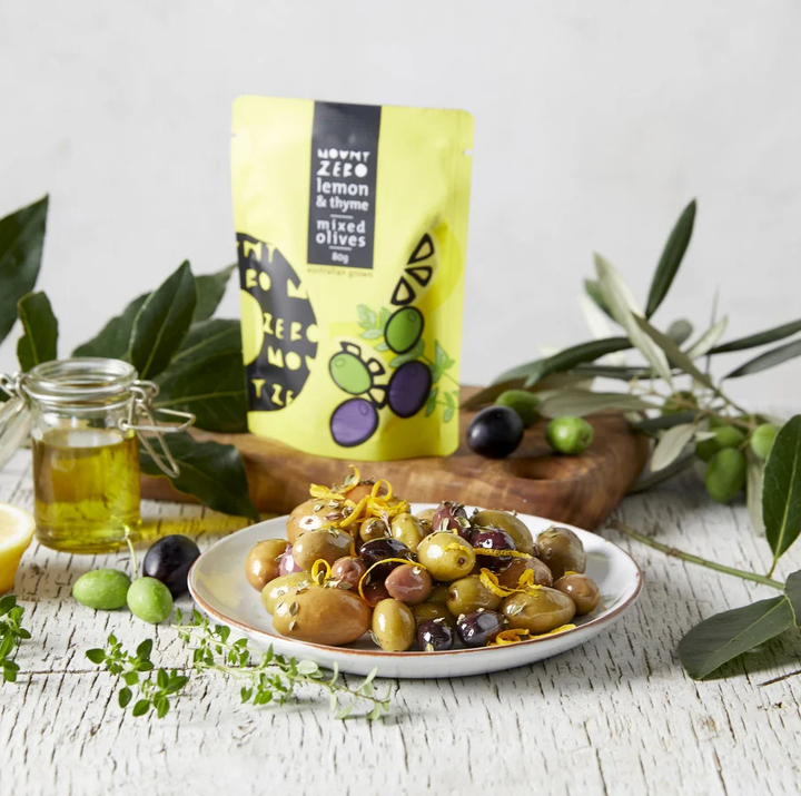 Mount Zero Lemon & Thyme Mixed Olives 80g