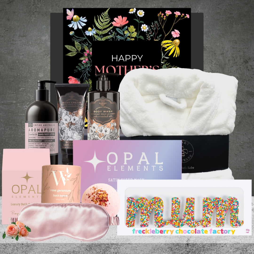 Mum's Comforting Night in Pamper Hamper with Honey Homeware White Luxury Bath Robe