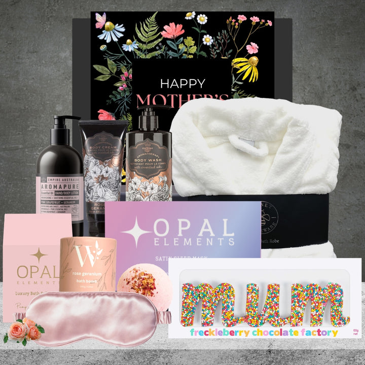 Mum's Comforting Night in Pamper Hamper with Honey Homeware White Luxury Bath Robe