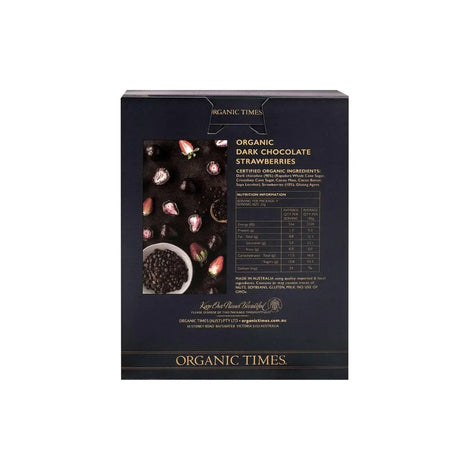 Organic Times Dark Chocolate Strawberries 100g - back of pack