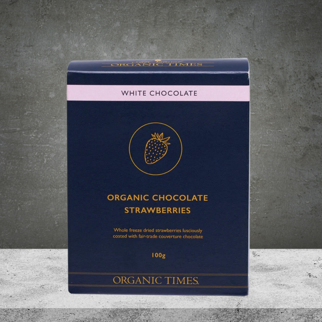 Organic Times White Chocolate Strawberries 100g